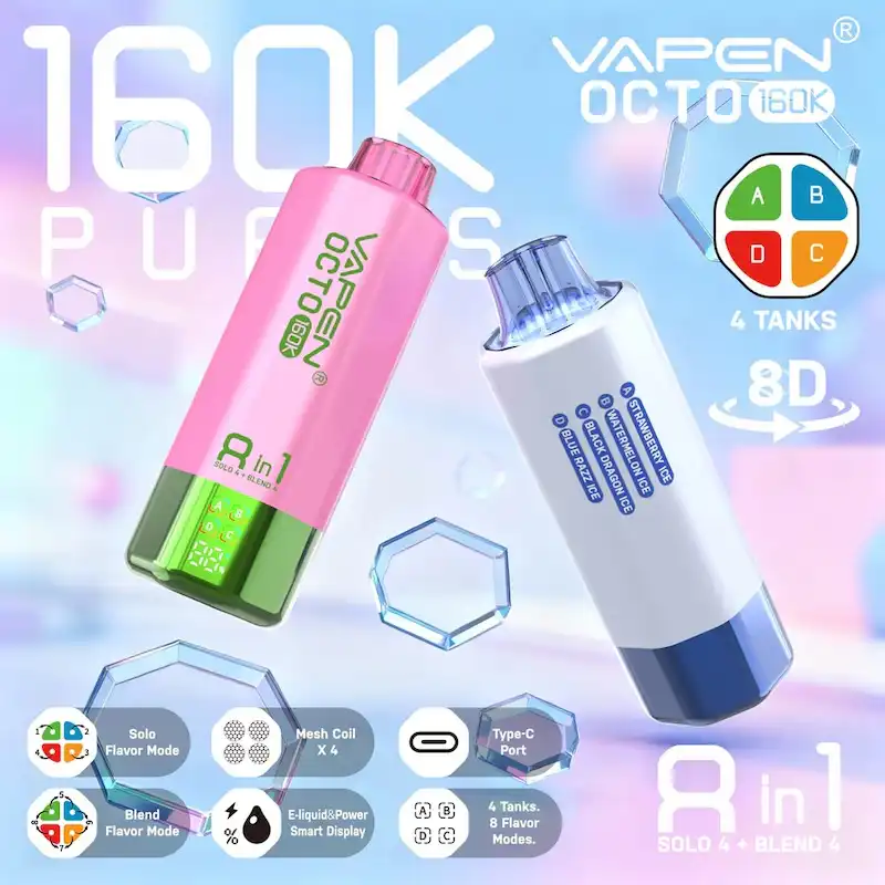 VAPEN OCTO 4 tanks A B C D disposable vape - 8 flavors in one device with quad mesh coil