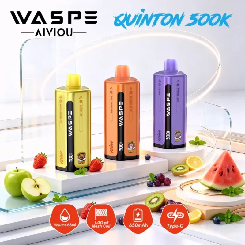 Smart digital LED display screen on WASPE Quinton 500K showing battery and juice level