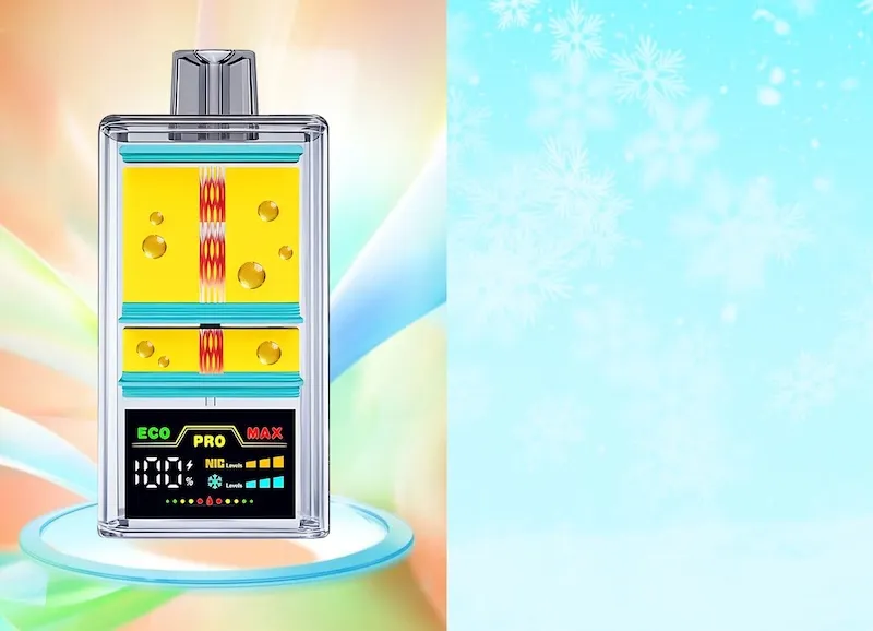 Front view of Icity Ice Fury high e-liquid capacity 26ml tank and 50mg nicotine label