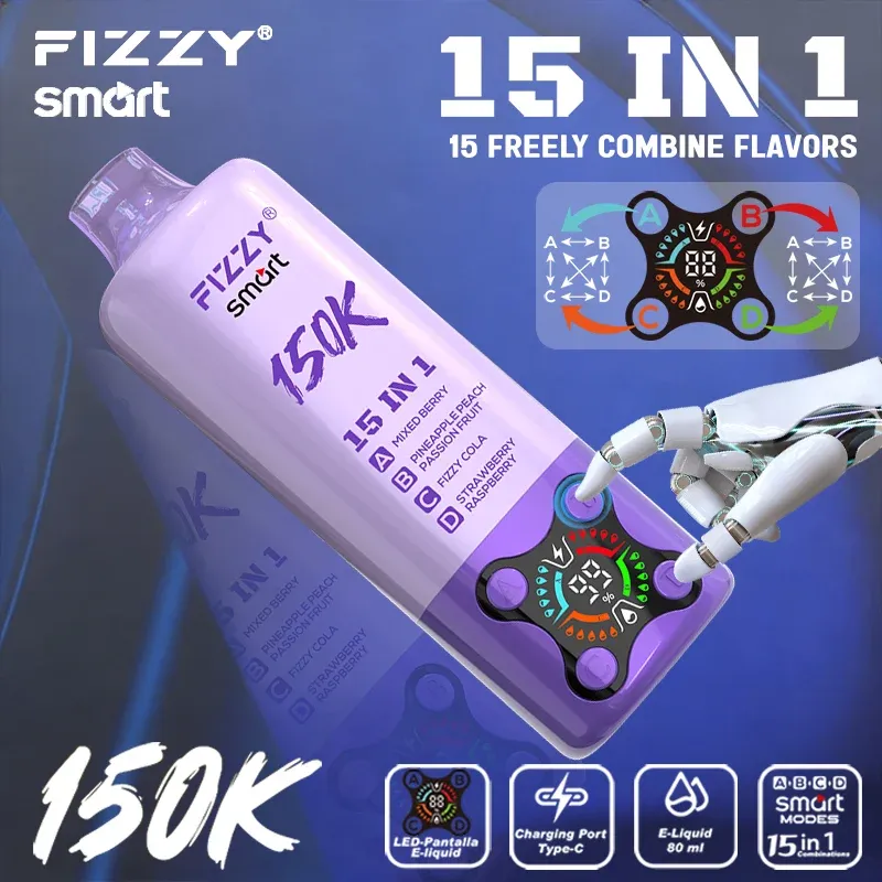 Fizzy Smart 150K Puffs Disposable Vape 15-in-1 Flavors & 80mL Prefilled Pod Kit (Mesh Coil)