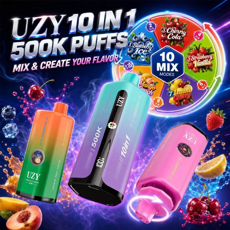 UZY PENTA FLAVOR 10 IN 1 500K Puffs disposable vape featuring crystal design