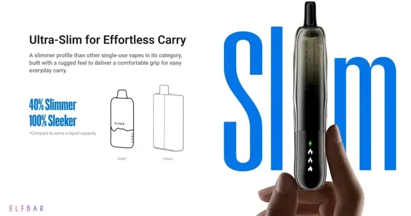 Ultra-slim Elf Bar 30000 puffs design compared to a smartphone for pocket size reference