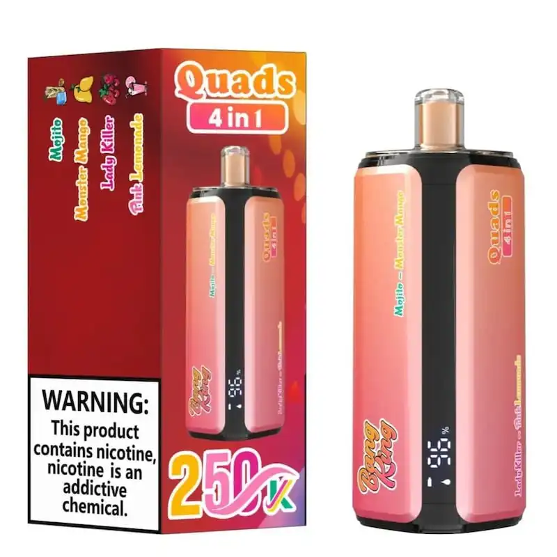 BANG KING 250K Disposable Vape 4-in-1 Quads | 250000 Puffs | 15ml x 4 E-Liquid | 1.0Ω Mesh Coil 