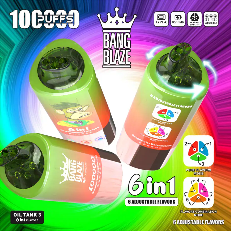 Bang Blaze 100000 100K Puffs 6 in 1 Flavors Newest Original Rechargeable LED Display Disposable Vape