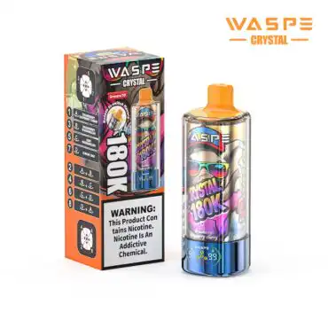 WASPE Crystal 180k 8-in-1 180000 Puffs Disposable Vape 68mL Prefilled E-Liquid, 4 Mesh Coils, Rechargeable Type-C, LED Display