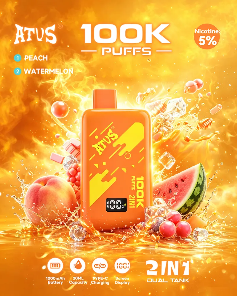 ATVS 100K 2in1 disposable vape featuring 100,000 puffs and smart screen display