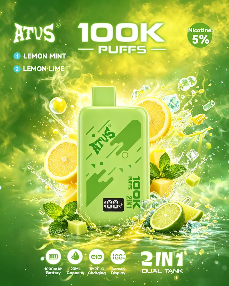 绿色 Vivivapes Type-C fast charging port on the bottom of ATVS 100K rechargeable disposable vape